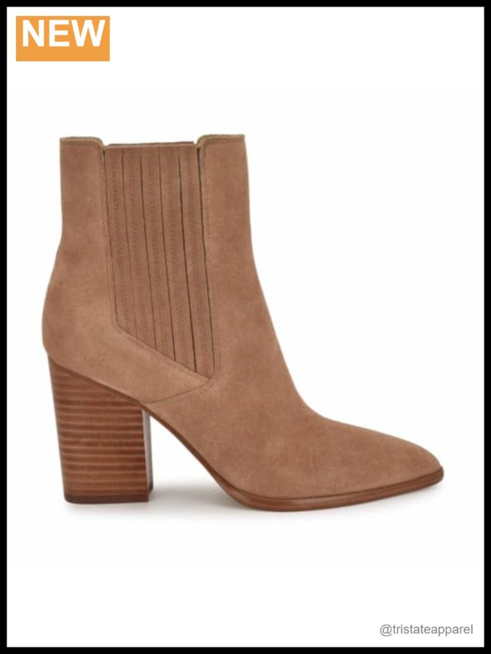 Nine West Cleeo Suede Pointy Toe Block Heel Ankle Booties Pull-On